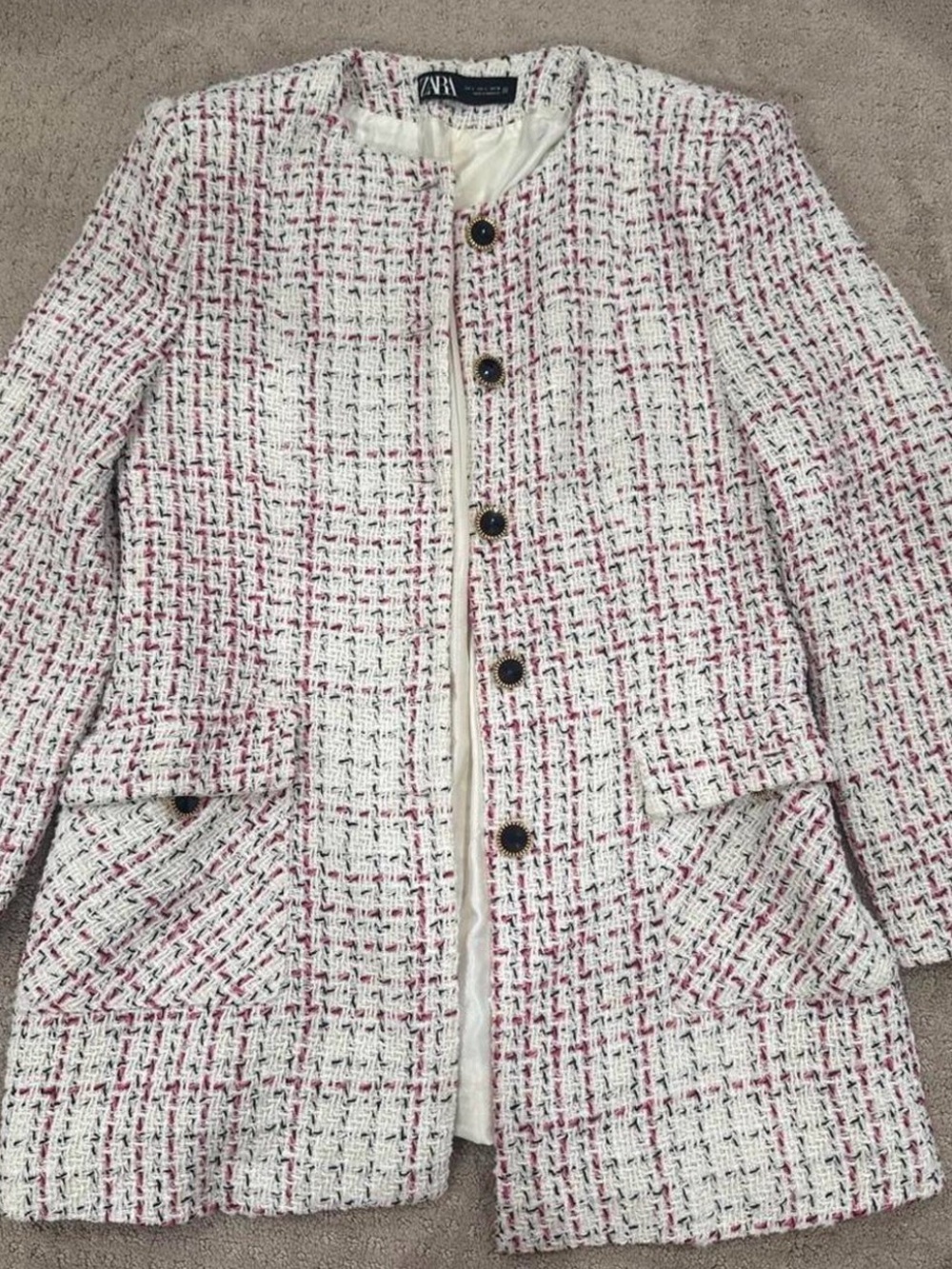 Zara Cream and Pink Tweed Blazer